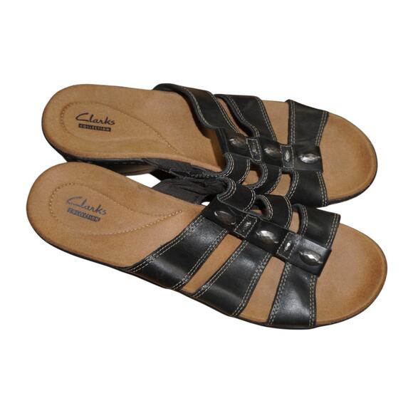 Clarks Collection Black Leather Comfort Sandals Womens US 11 EU 42.5 - Picture 2 of 12